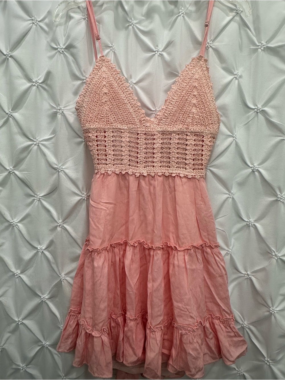 Zaful Pink Crochet Bust Tiered Mini Dress